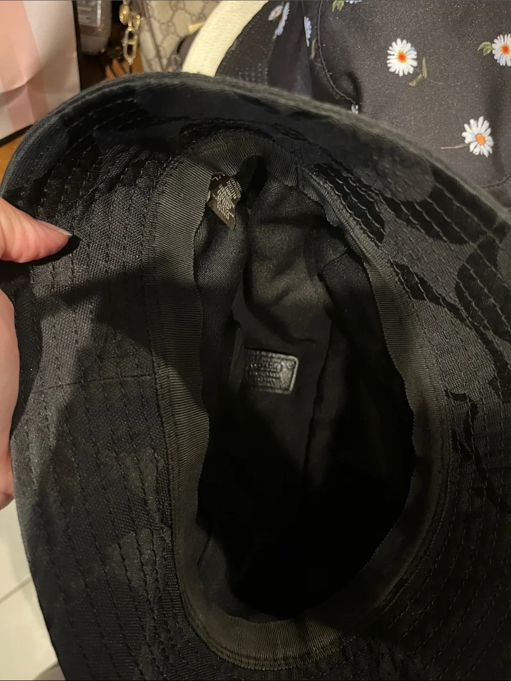Coach Black Jaquard logo Bucket Hat Buckle Trim M/L